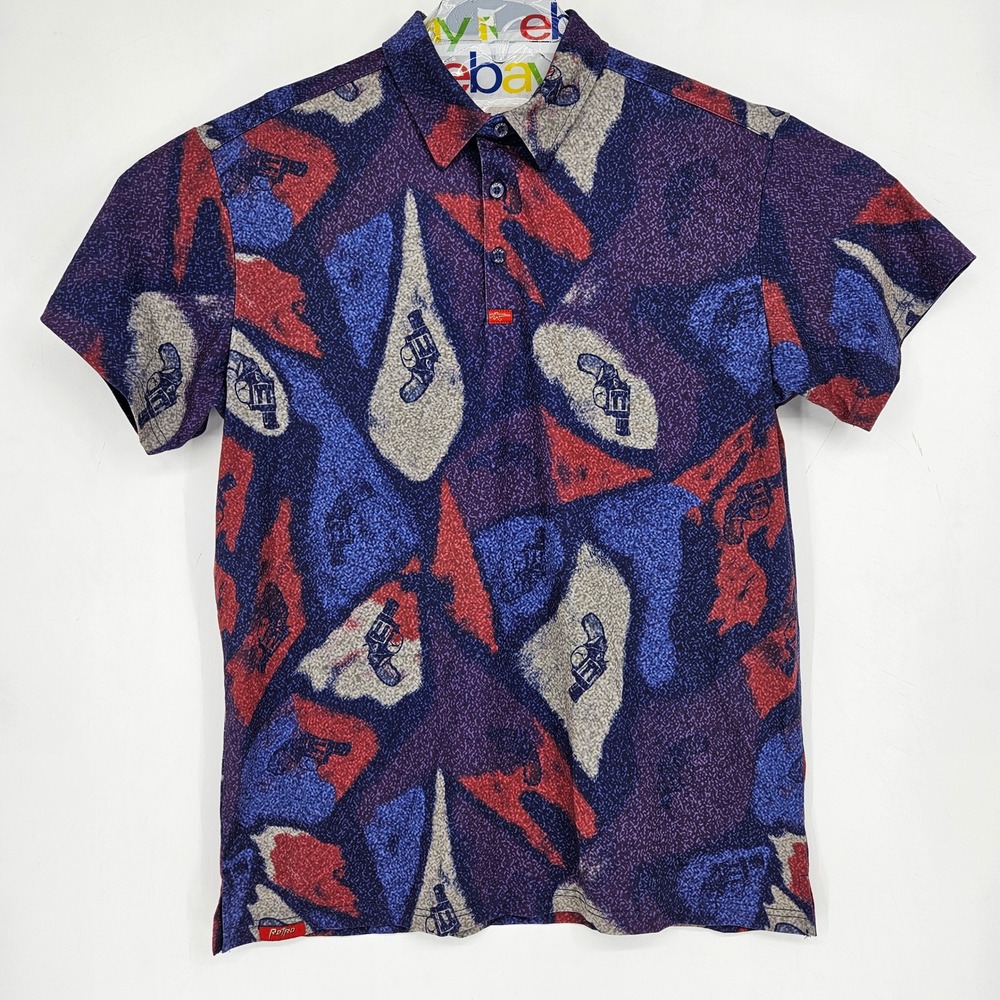 Retro Rifle Shirt‎ Mens Large Polo Short Sleeve Revolver AOP Casual Tactical